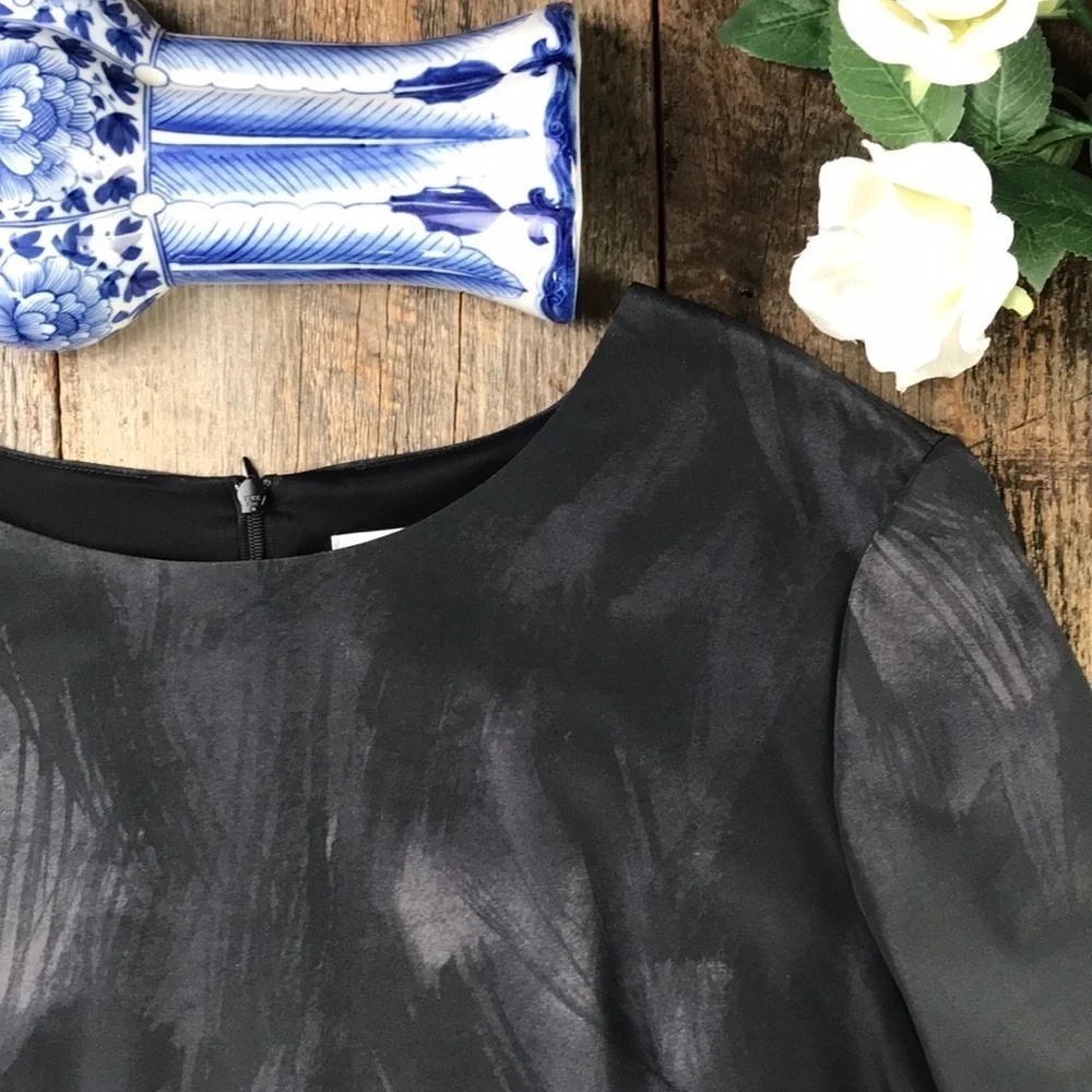 St. John Collection Floral Silk Dress Black Cream Golden Size 12 - Picture 8 of 16